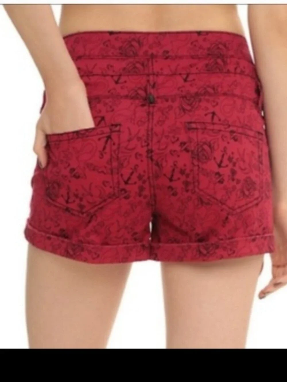LOVEsick Red Pin-Up High-Waisted Shorts A pair of red high-waisted shorts with a